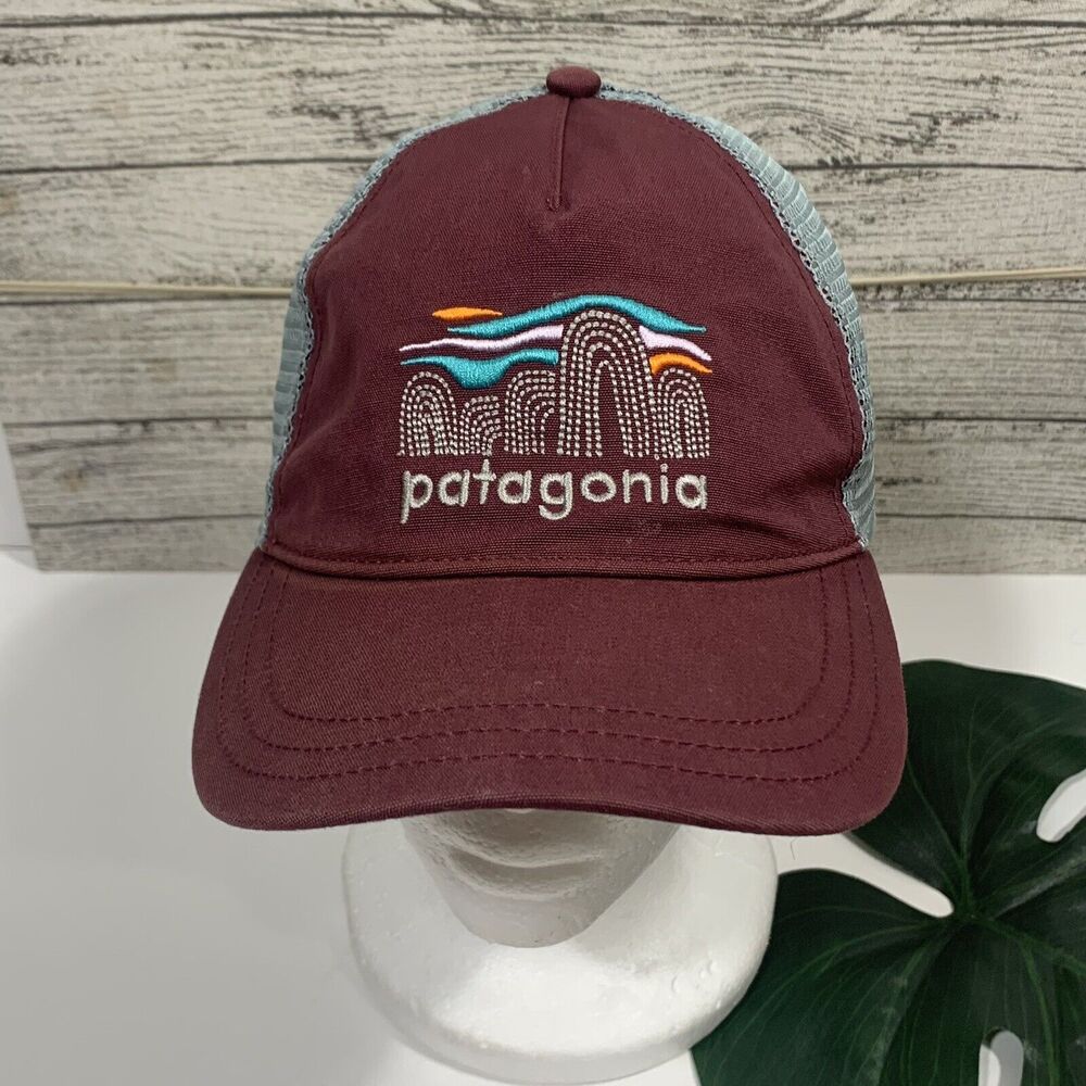 Patagonia Maroon Logo Snap Back Trucker Hat One Size Mens